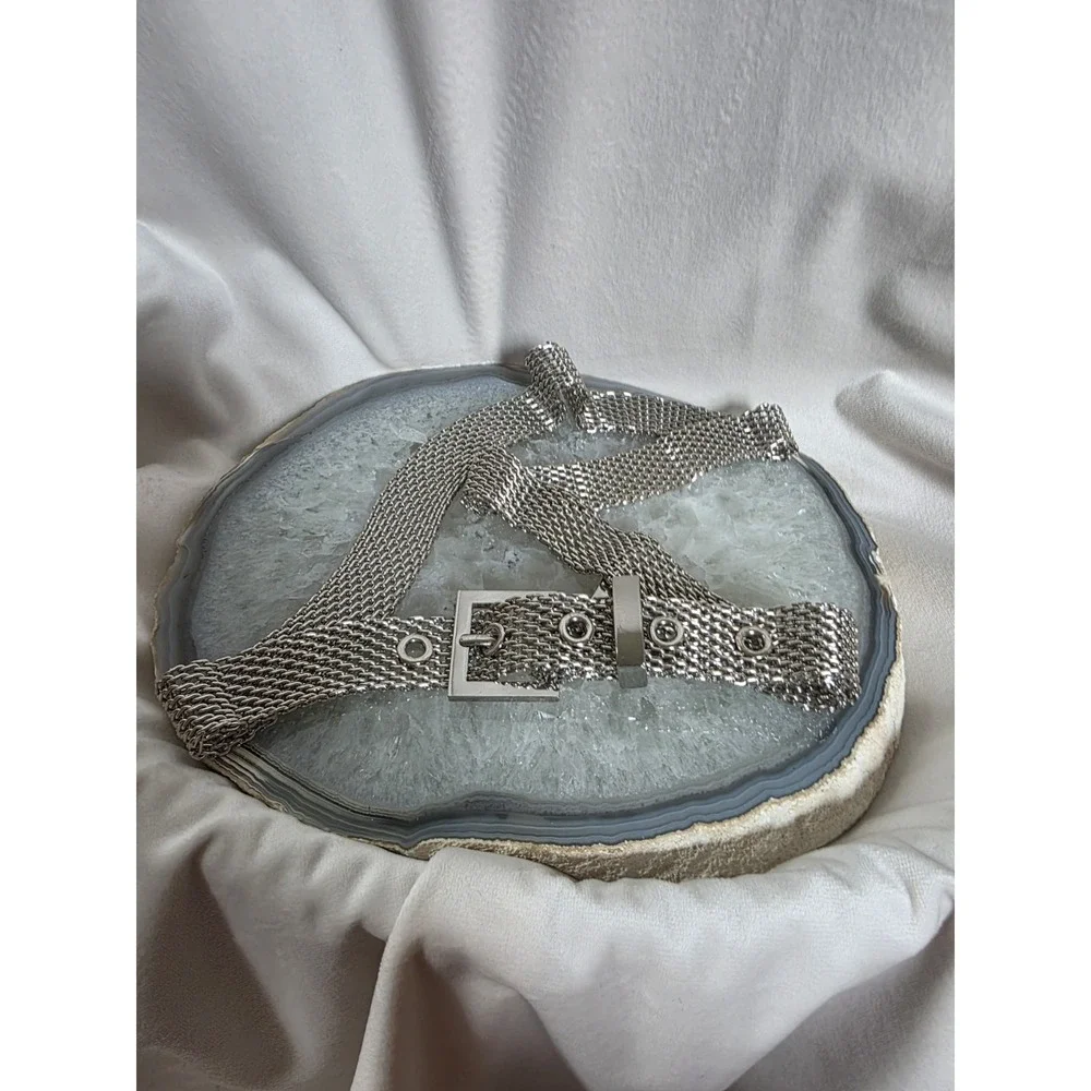 Womens Vintage Chrome Metal Mesh Belt Size M Pants 4-6